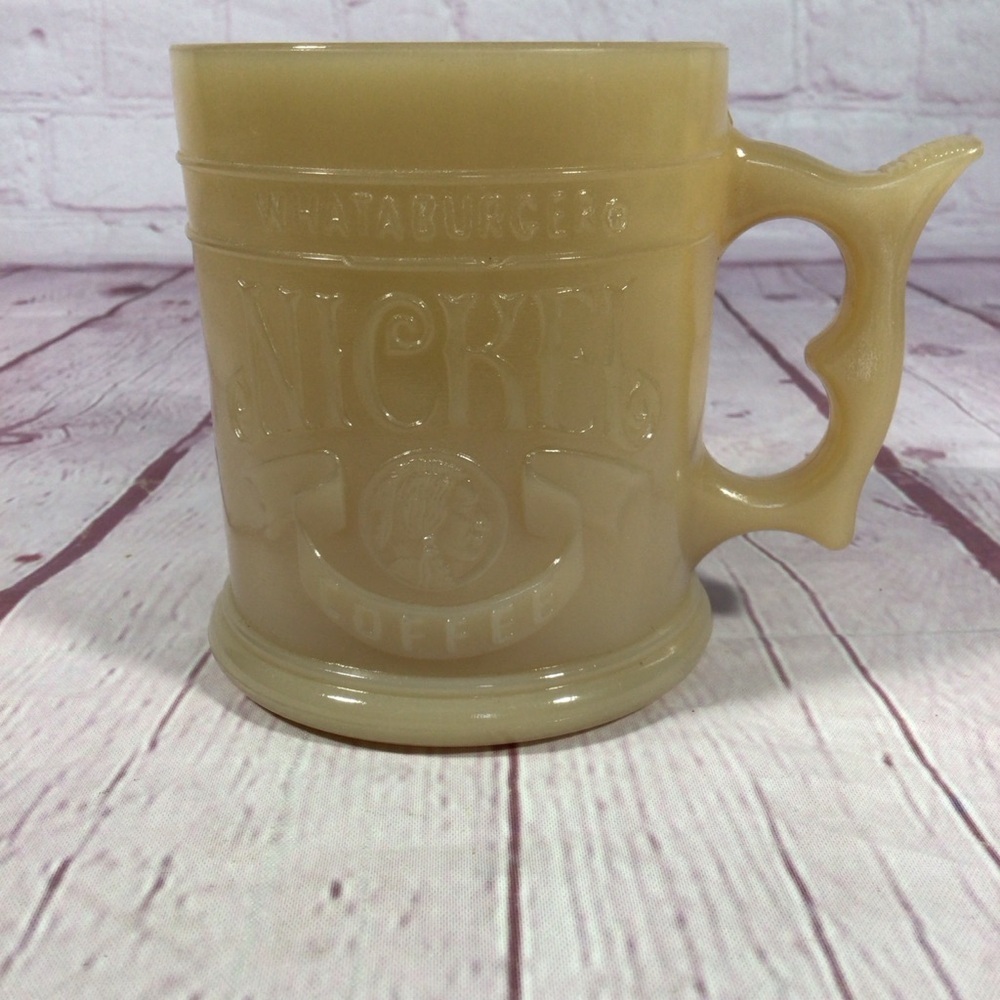 Vintage 1983 Whataburger Nickel Coffee Butterscotch Milk Glass Mug